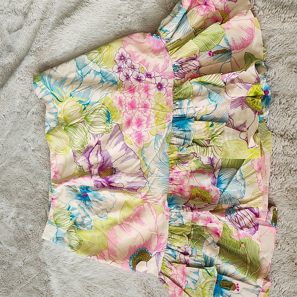 Tibi Silk Skirt Bold Floral Print Mini Tropical Romantic Ruffle Layered